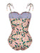Costumi intero stampa piante spalline sottili rosa anni '50