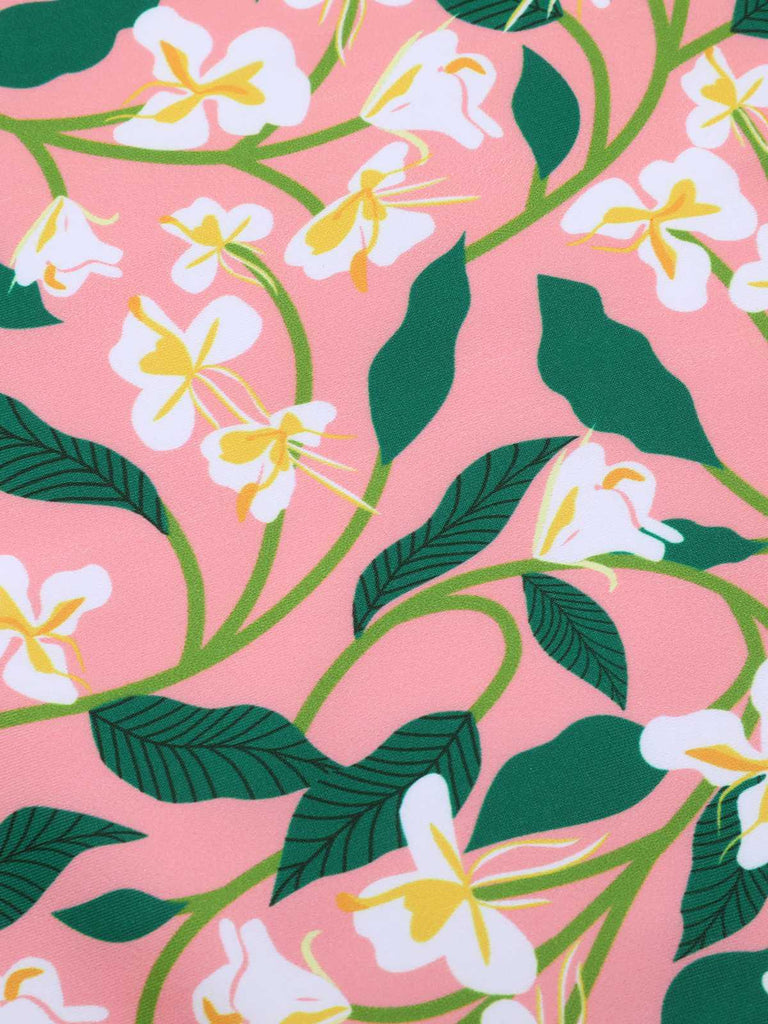 Costumi intero stampa piante spalline sottili rosa anni '50