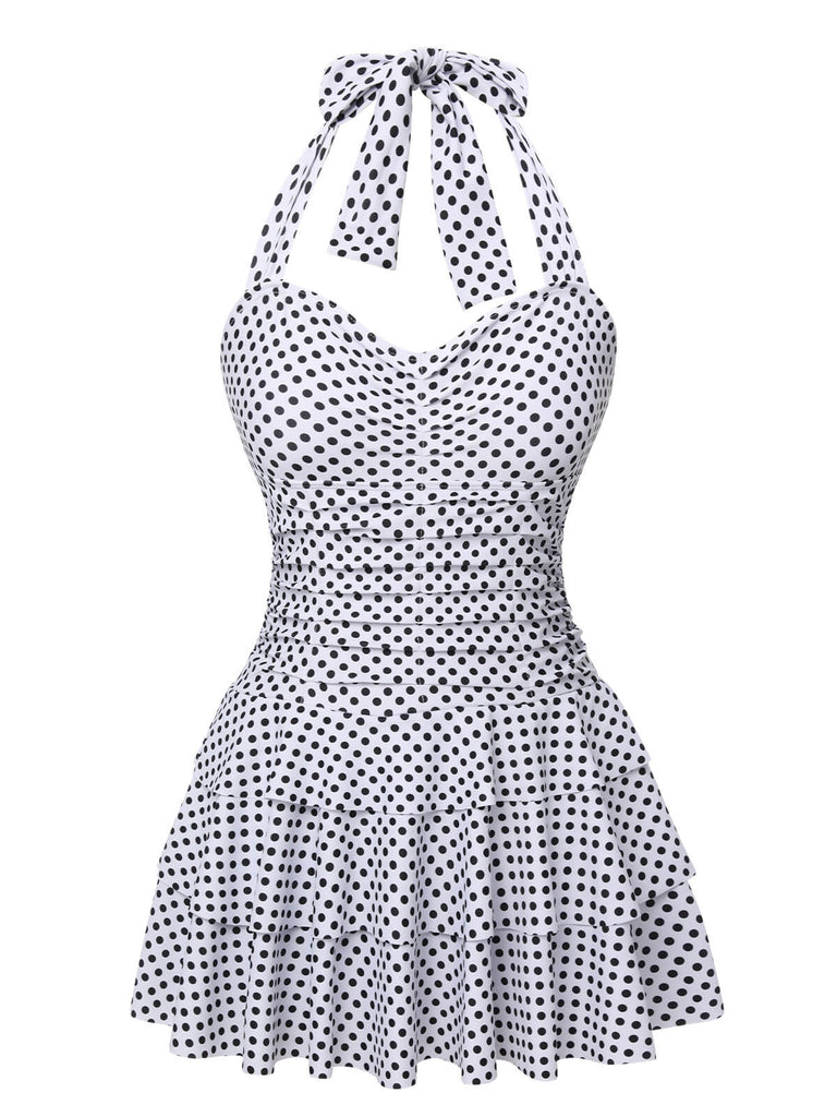 Costumi con gonna a pois scollo all'americana bianco anni '40