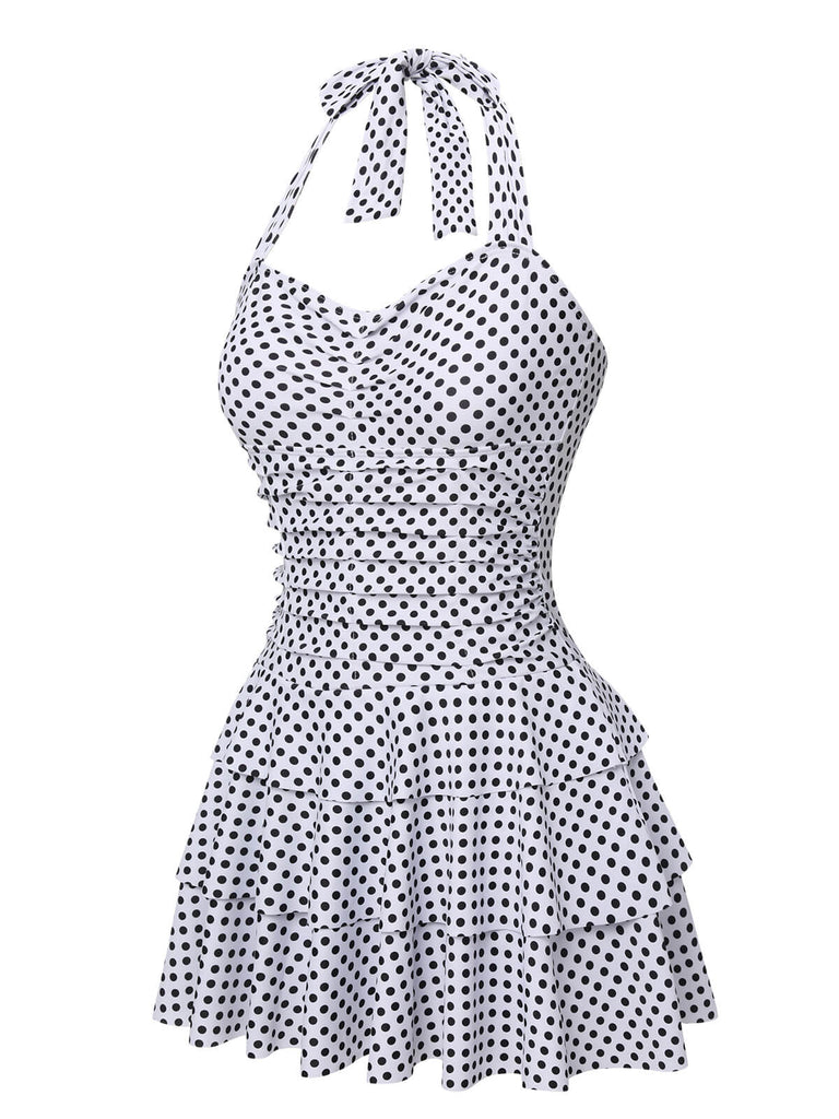 Costumi con gonna a pois scollo all'americana bianco anni '40