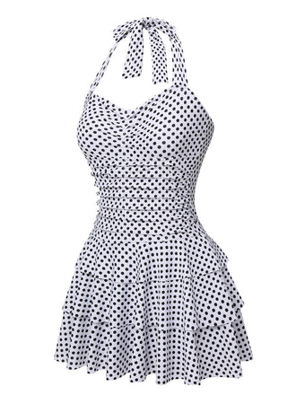 Costumi con gonna a pois scollo all'americana bianco anni '40