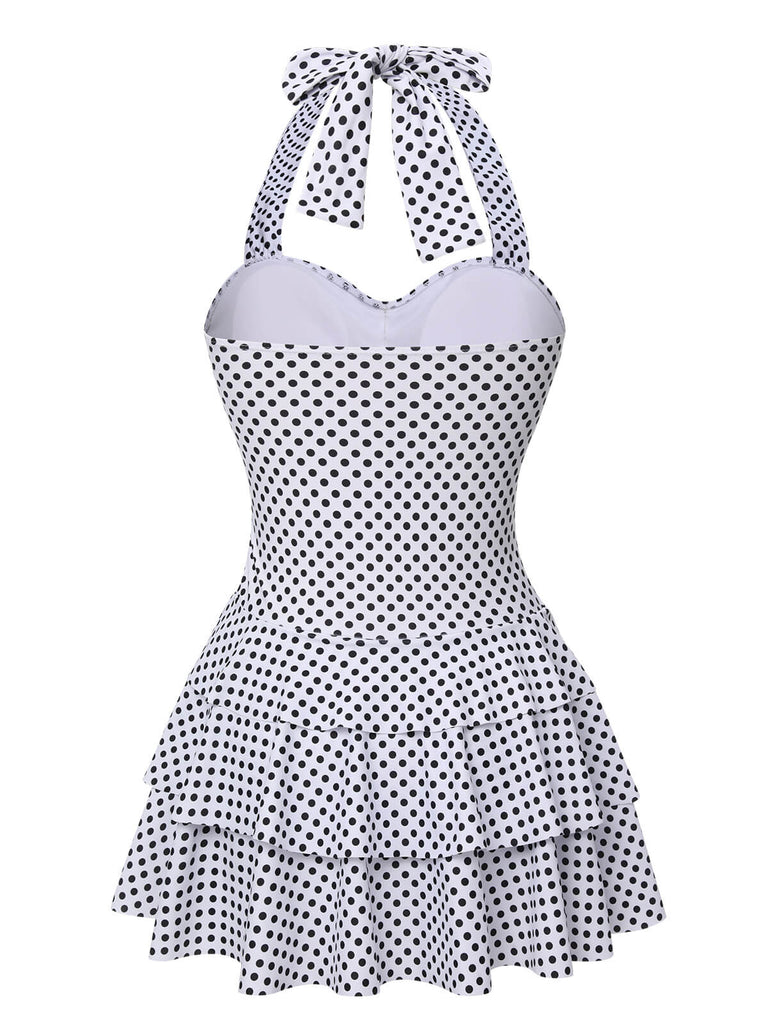 Costumi con gonna a pois scollo all'americana bianco anni '40