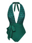 Costumi intero scollo a V profondo stampa floreale verde anni '40