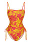 Costumi floreale russo con coulisse arancione anni '70