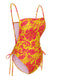 Costumi floreale russo con coulisse arancione anni '70