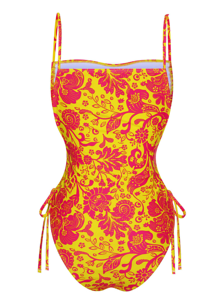 Costumi floreale russo con coulisse arancione anni '70