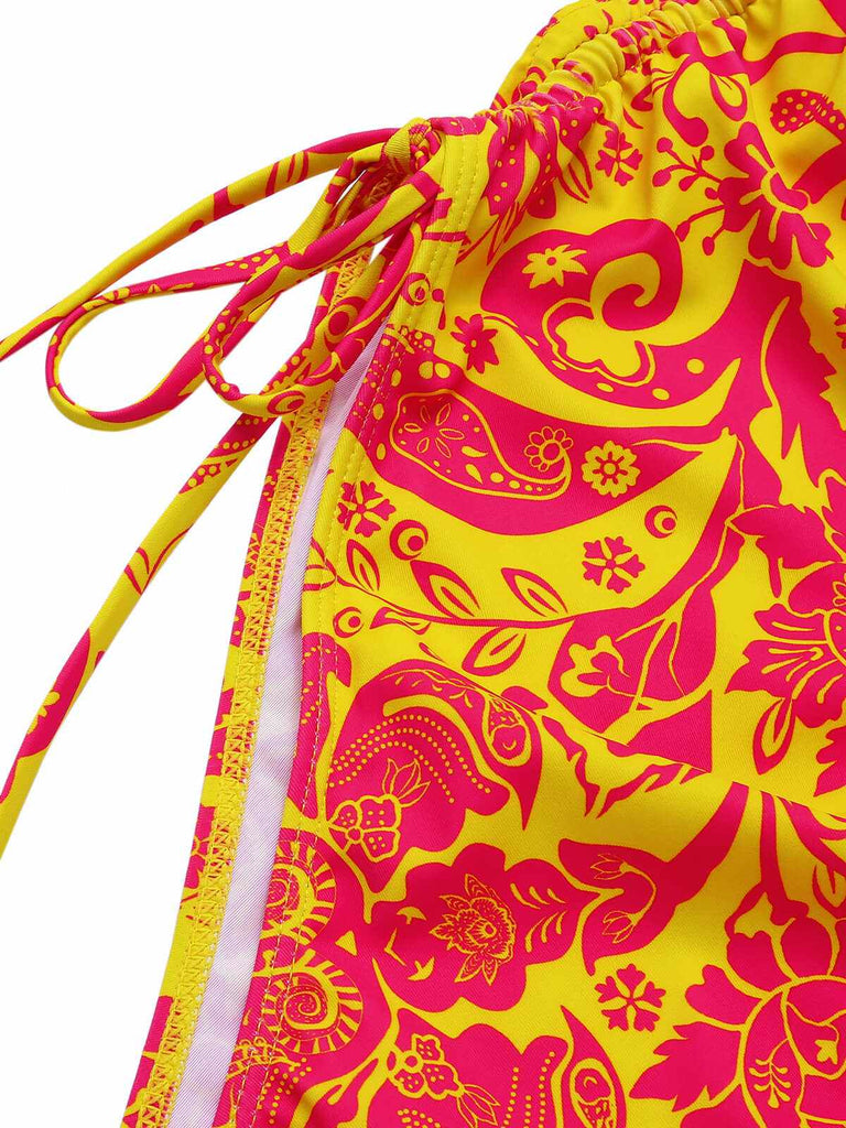 Costumi floreale russo con coulisse arancione anni '70