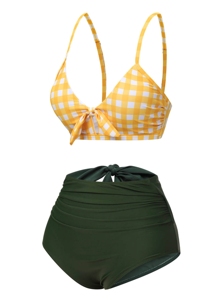 Set Bikini plaid con fiocco giallo e verde anni '50