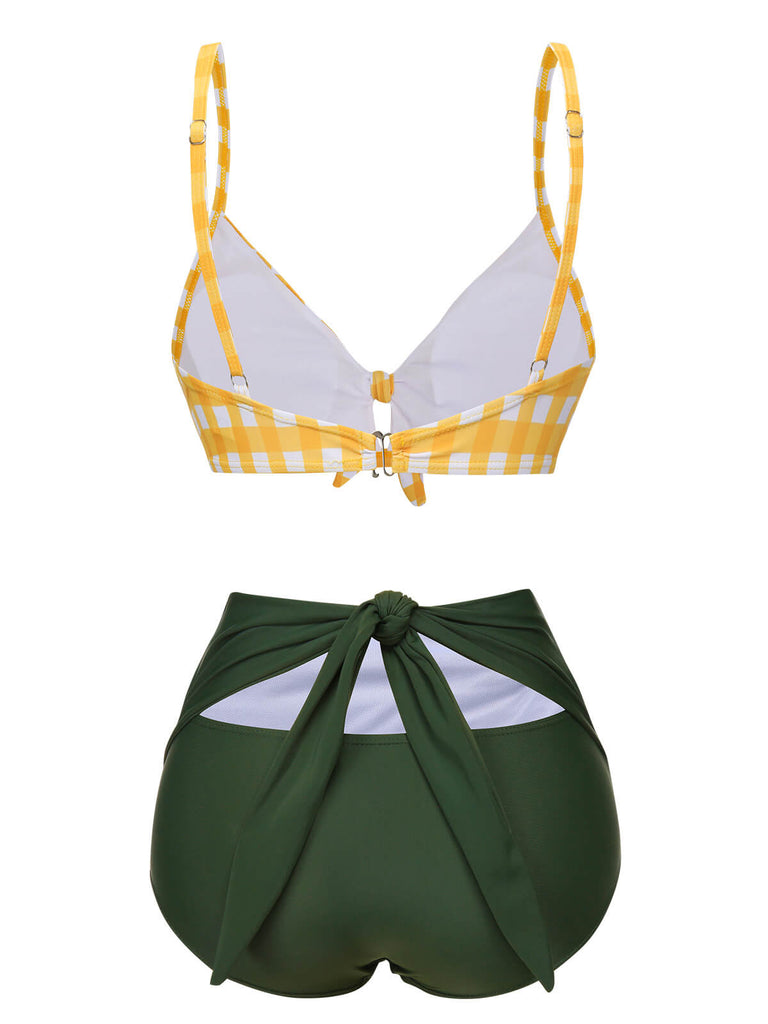 Set Bikini plaid con fiocco giallo e verde anni '50
