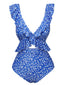 Costumi intero con volant floreale blu anni '50