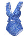 Costumi intero con volant floreale blu anni '50