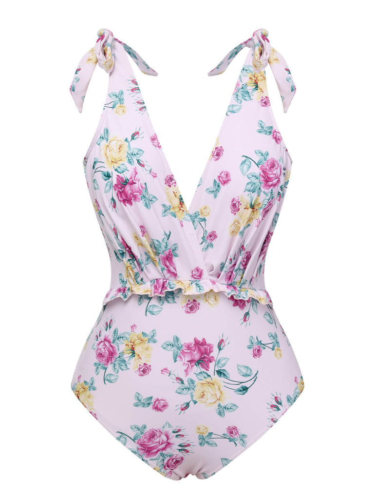 Costumi intero floreale lacci sulle spalle lavanda anni '40