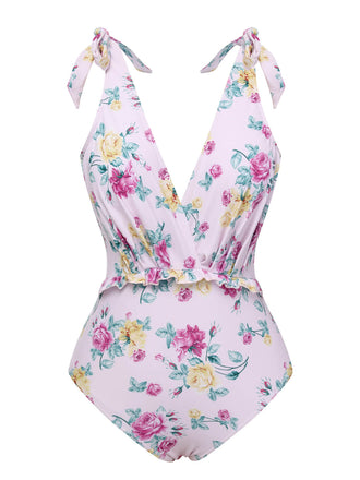 Costumi intero floreale lacci sulle spalle lavanda anni '40