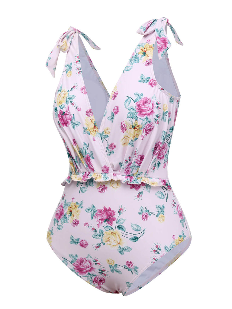 Costumi intero floreale lacci sulle spalle lavanda anni '40