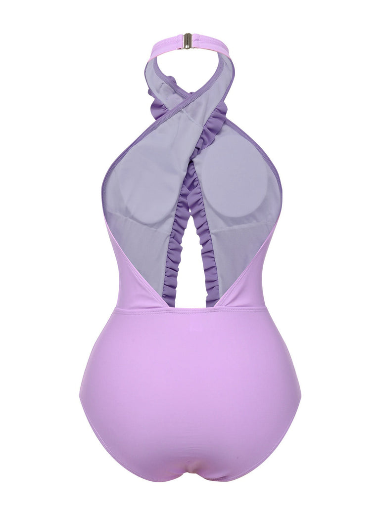 Costumi intero fiori 3D con cava lavanda anni '40