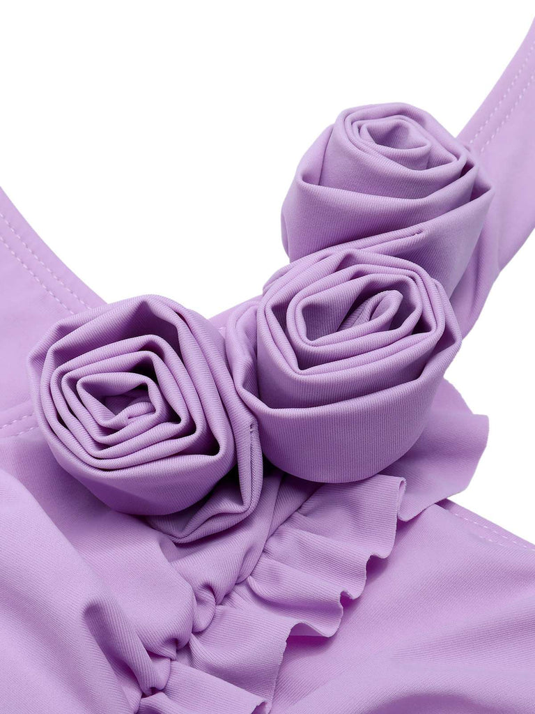Costumi intero fiori 3D con cava lavanda anni '40