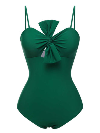 Costumi intreo spalline sottili e fiocco verde scuro anni '40