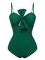 Costumi intreo spalline sottili e fiocco verde scuro anni '40