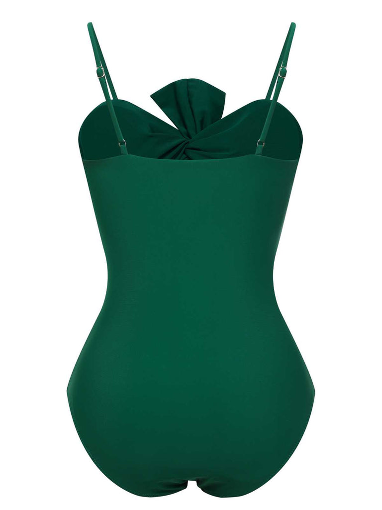 Costumi intreo spalline sottili e fiocco verde scuro anni '40