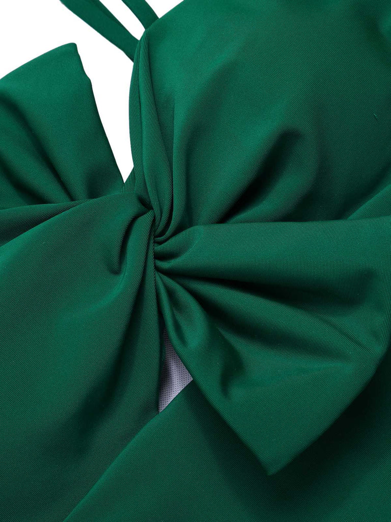 Costumi intreo spalline sottili e fiocco verde scuro anni '40