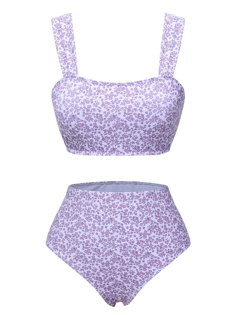 Costumi floreale con spalline larghe lavanda anni '50