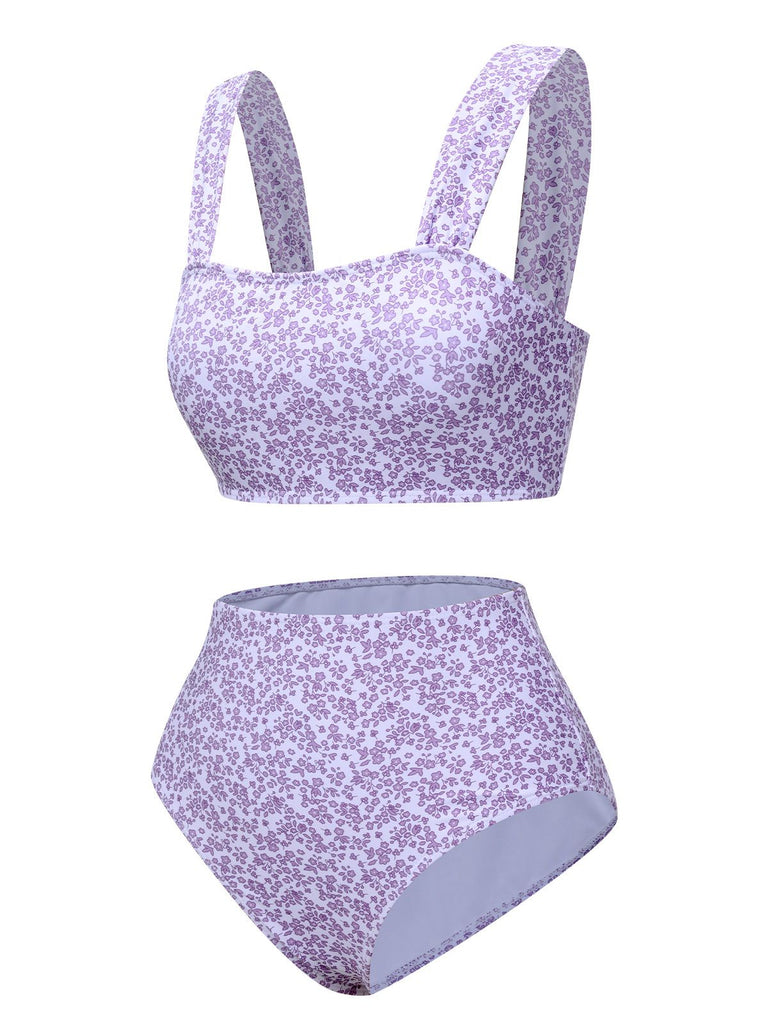 Costumi floreale con spalline larghe lavanda anni '50