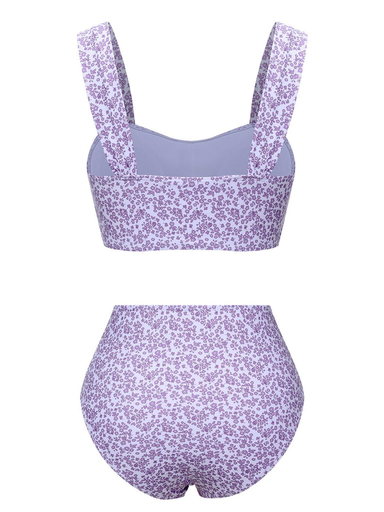 Costumi floreale con spalline larghe lavanda anni '50