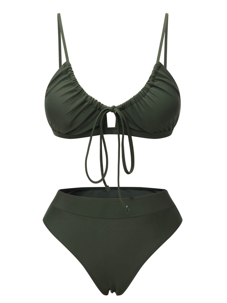 Set bikini con lacci spalline sottili verde militare anni '50