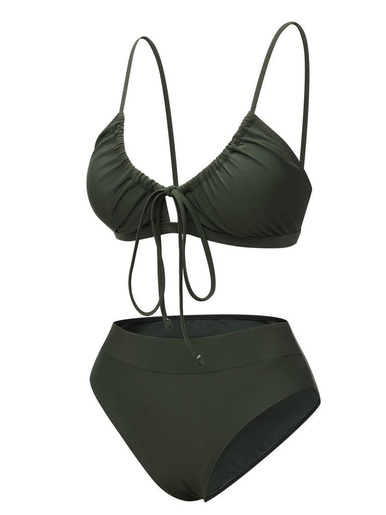Set bikini con lacci spalline sottili verde militare anni '50