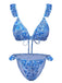 Set bikini stampa paisley a triangolo con volant blu anni '50