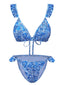 Set bikini stampa paisley a triangolo con volant blu anni '50