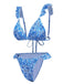Set bikini stampa paisley a triangolo con volant blu anni '50