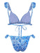 Set bikini stampa paisley a triangolo con volant blu anni '50