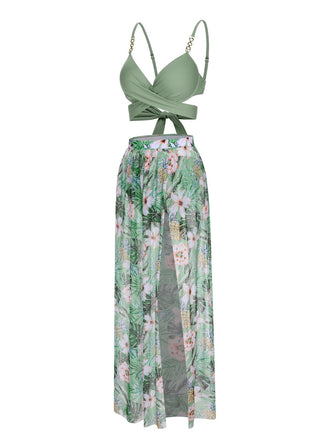 2PCS Costumi e copricostume con piante tropicali verde anni '50