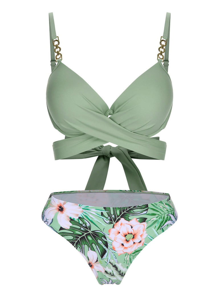 2PCS Costumi e copricostume con piante tropicali verde anni '50