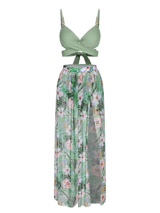 2PCS Costumi e copricostume con piante tropicali verde anni '50