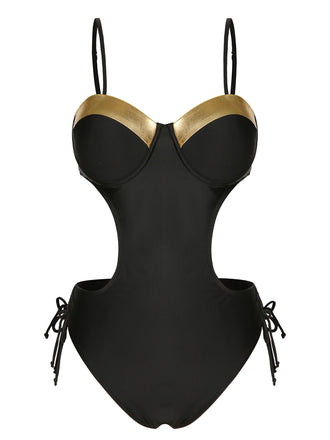 Costumi intero con cava spalline sottili nero anni '70