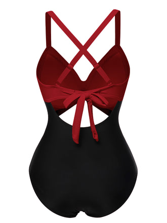 Costume da bagno con vita cava rosso e nero anni '40