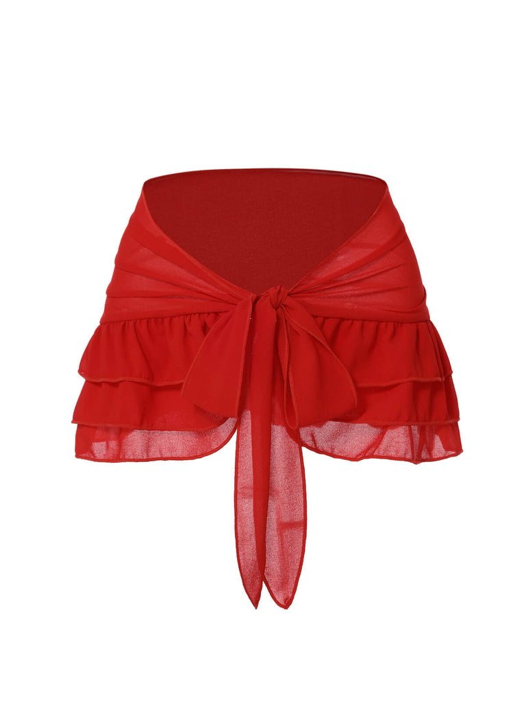2PCS Costumi scollo a V gonna copricostume rose rosse anni '60