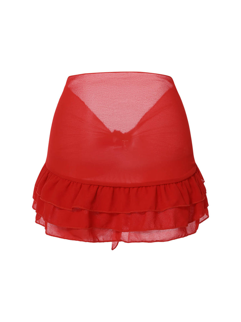 Gonna copricostume in chiffon con fiocco rosso anni '60