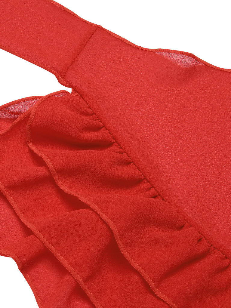2PCS Costumi scollo a V gonna copricostume rose rosse anni '60