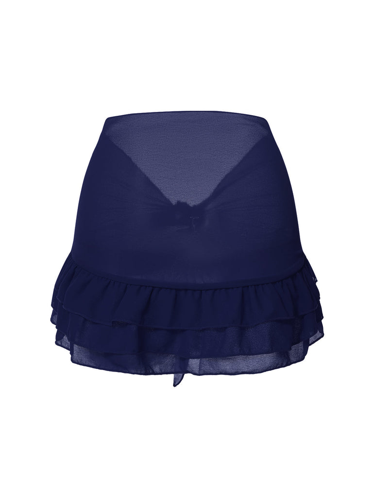 2PCS Costumi con rose e gonna copricostume blu anni '60
