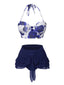 2PCS Costumi con rose e gonna copricostume blu anni '60