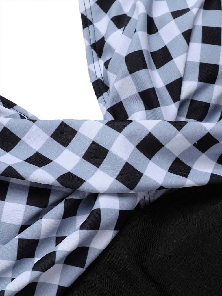 Costumi intero plaid scollo all'americana nero anni '40