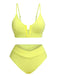 Set bikini in maglia spalline sottili tinta unita giallo anni '50