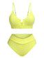 Set bikini in maglia spalline sottili tinta unita giallo anni '50
