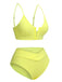 Set bikini in maglia spalline sottili tinta unita giallo anni '50