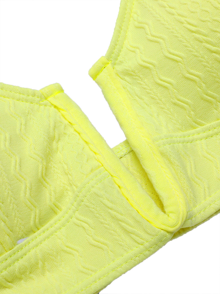 Set bikini in maglia spalline sottili tinta unita giallo anni '50