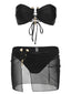Set bikini a fascia con gonna nero anni '50