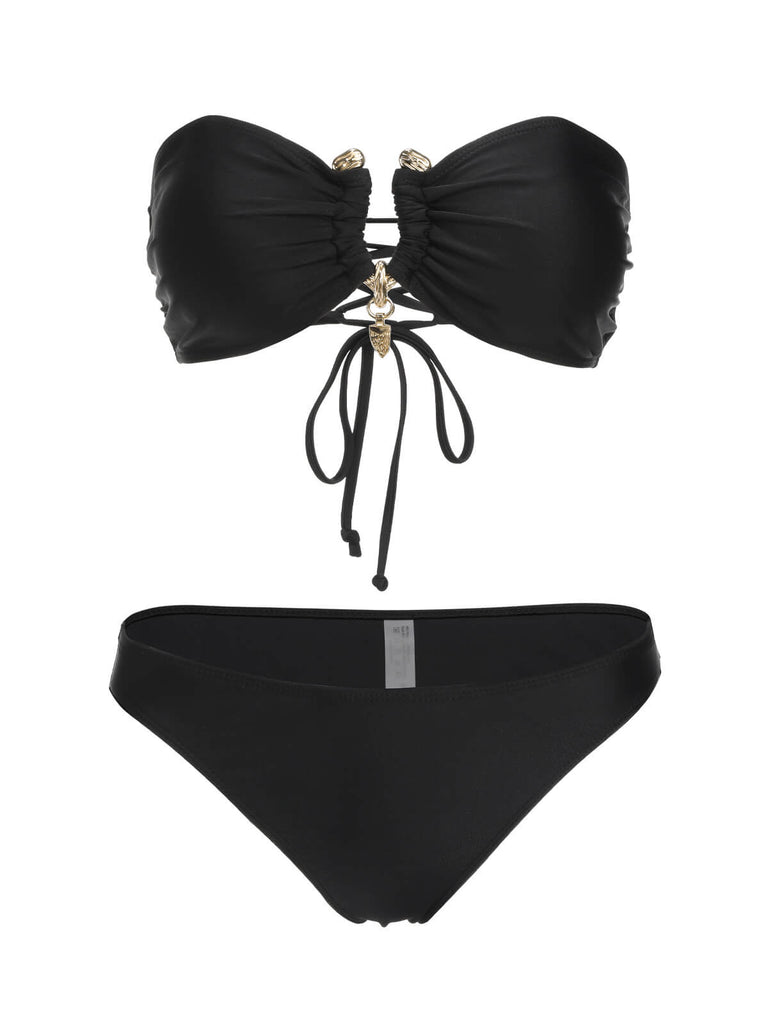 Set bikini a fascia con gonna nero anni '50